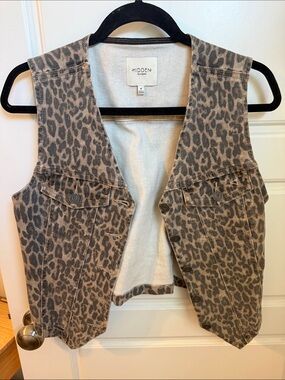 Hidden Leopard Print Sleeveless Denim Vest - Taupe